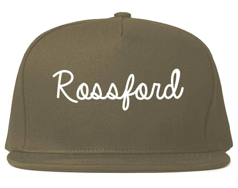 Rossford Ohio OH Script Mens Snapback Hat Grey