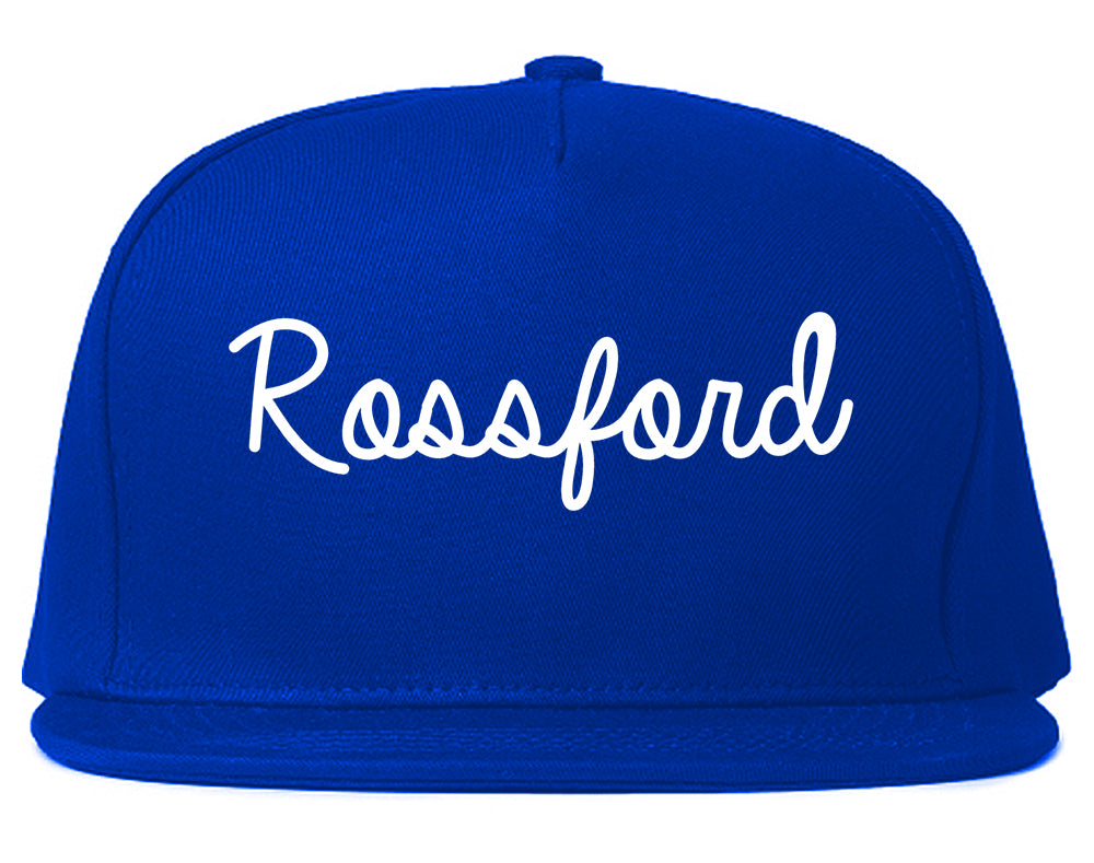 Rossford Ohio OH Script Mens Snapback Hat Royal Blue