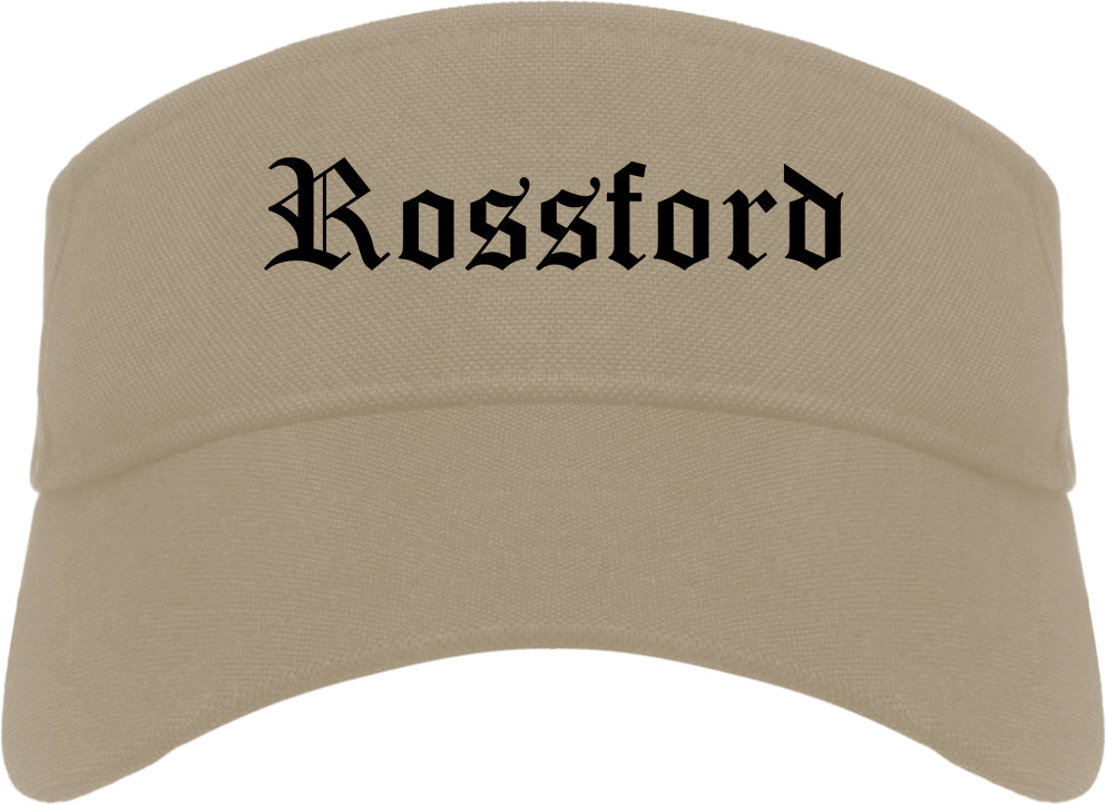 Rossford Ohio OH Old English Mens Visor Cap Hat Khaki
