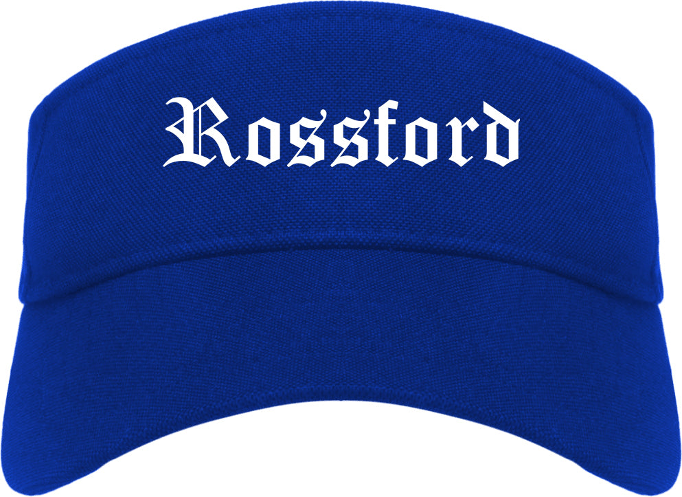 Rossford Ohio OH Old English Mens Visor Cap Hat Royal Blue