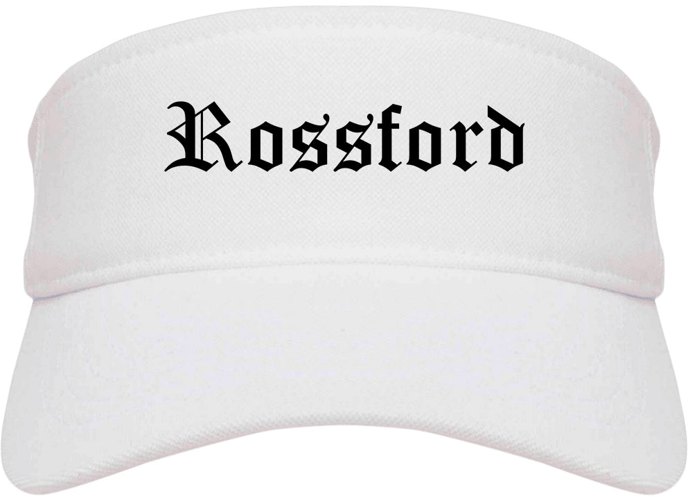 Rossford Ohio OH Old English Mens Visor Cap Hat White