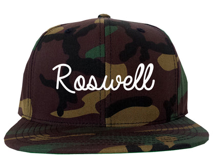 Roswell Georgia GA Script Mens Snapback Hat Army Camo