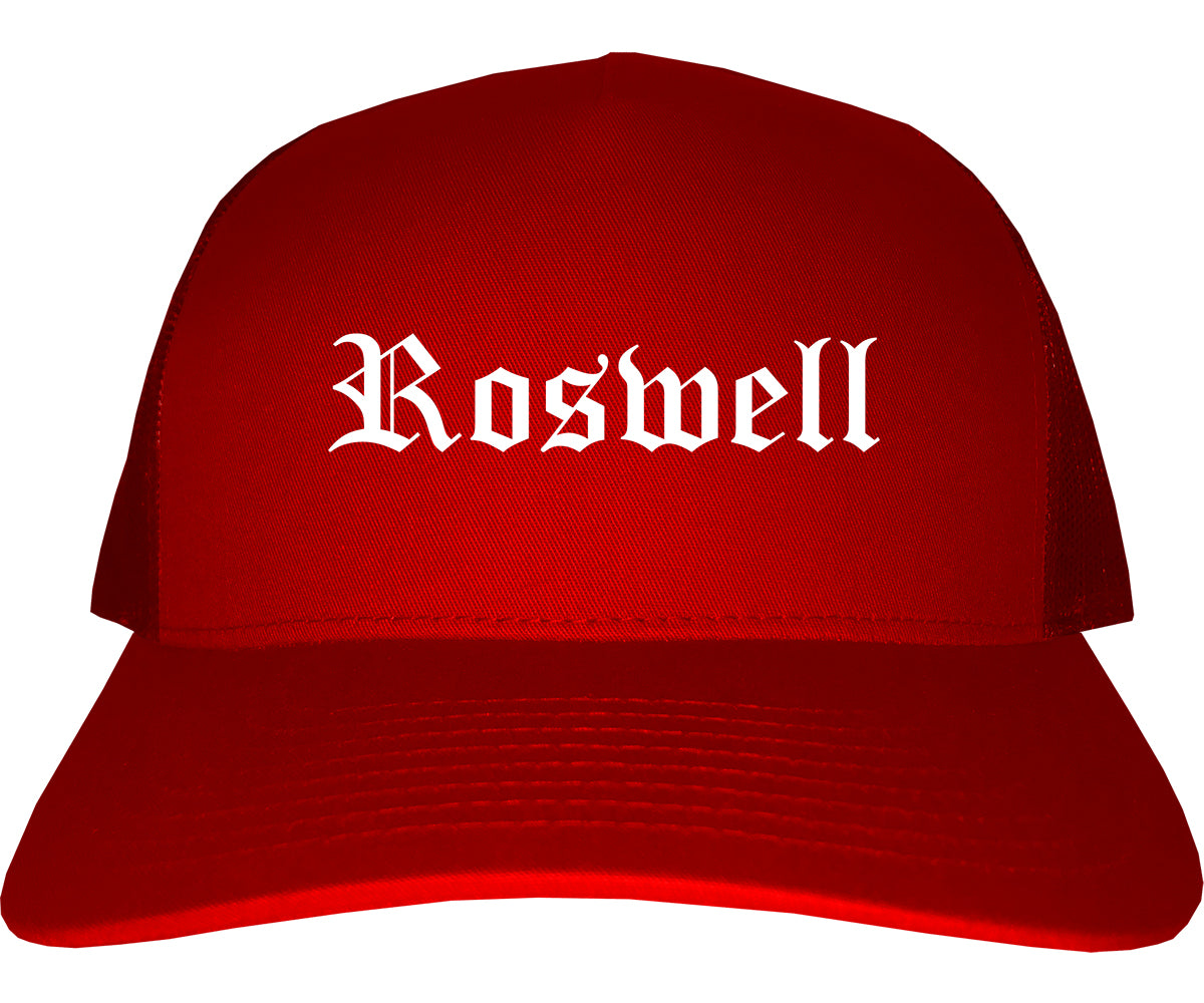 Roswell New Mexico NM Old English Mens Trucker Hat Cap Red