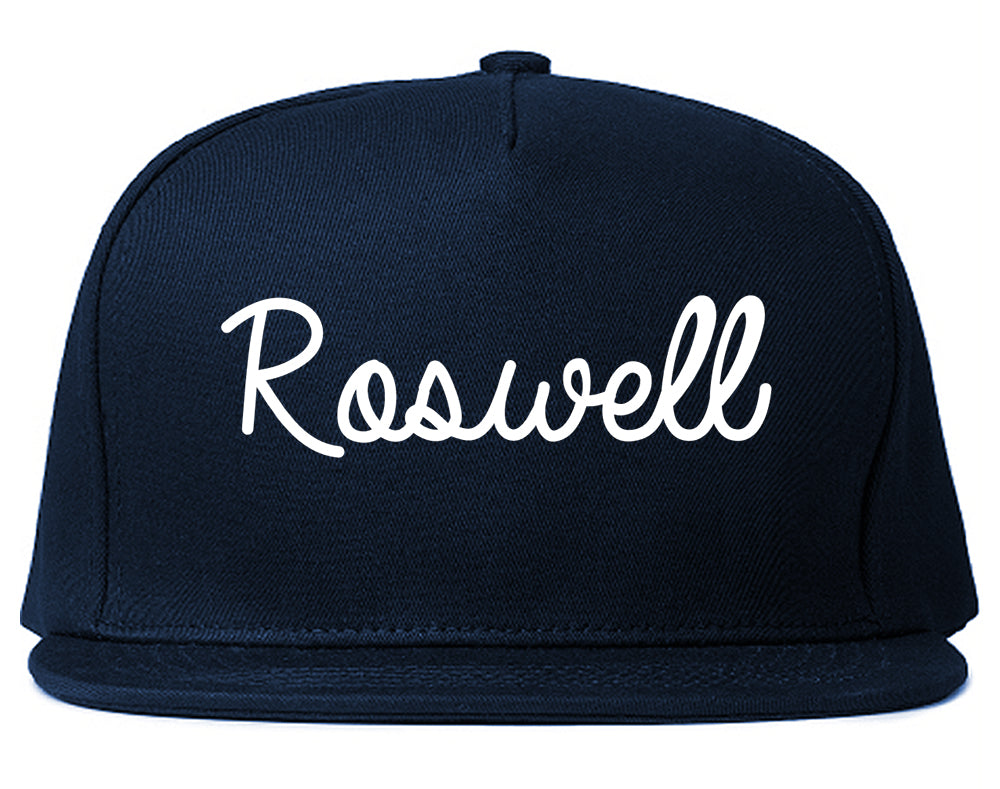 Roswell New Mexico NM Script Mens Snapback Hat Navy Blue