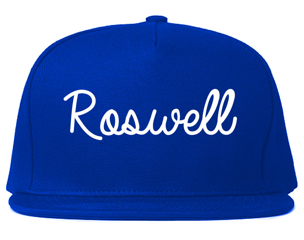 Roswell New Mexico NM Script Mens Snapback Hat Royal Blue