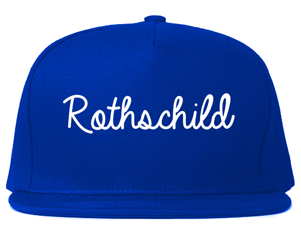 Rothschild Wisconsin WI Script Mens Snapback Hat Royal Blue
