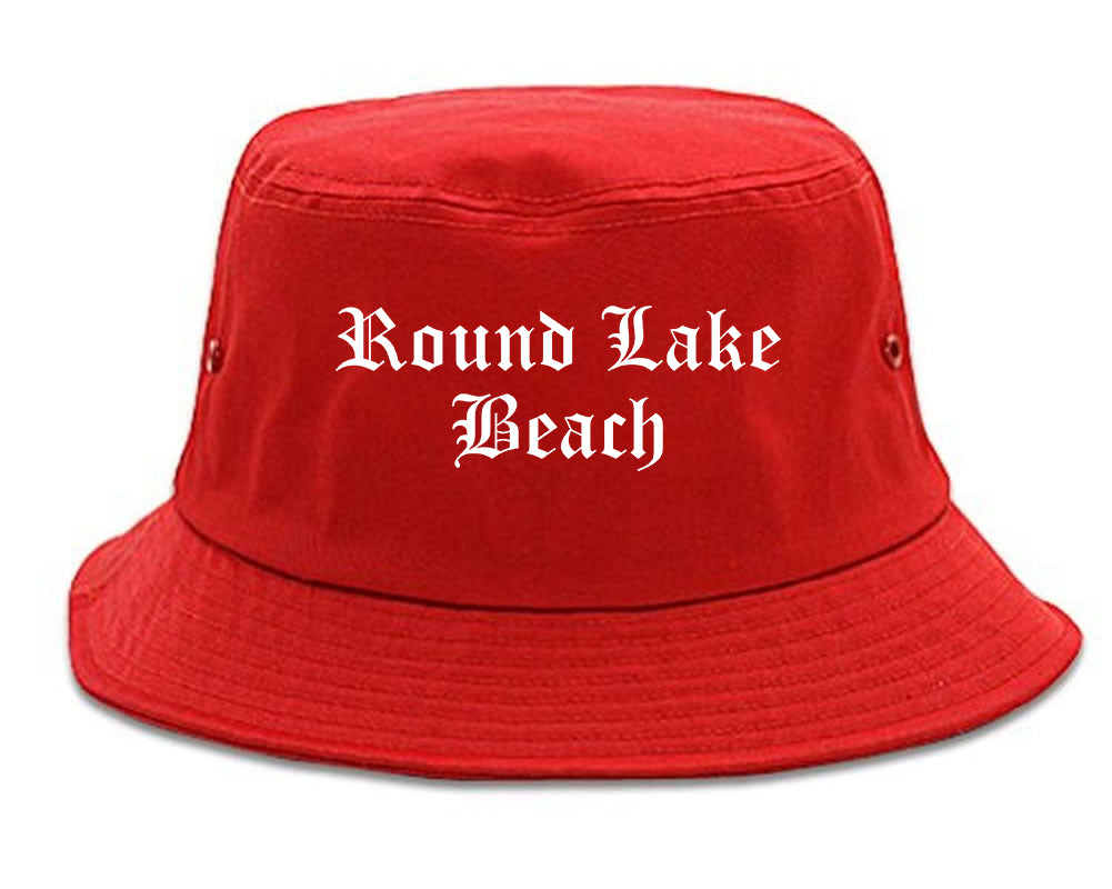 Round Lake Beach Illinois IL Old English Mens Bucket Hat Red