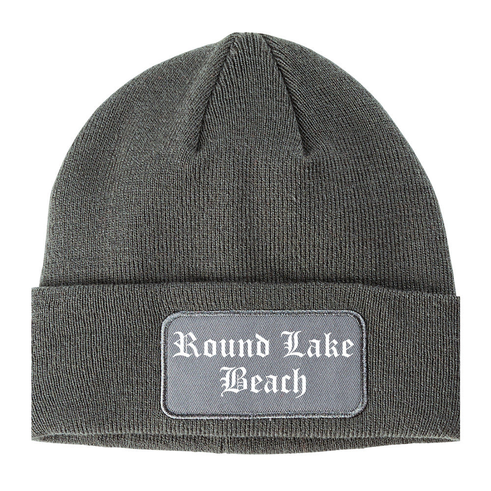 Round Lake Beach Illinois IL Old English Mens Knit Beanie Hat Cap Grey