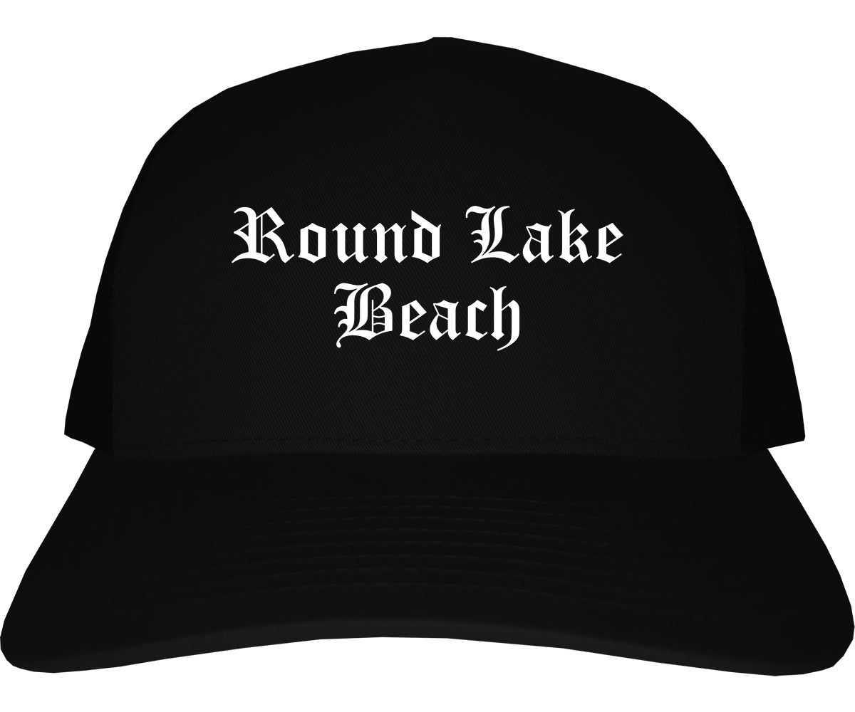 Round Lake Beach Illinois IL Old English Mens Trucker Hat Cap Black