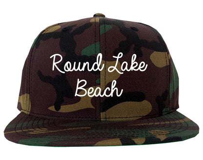 Round Lake Beach Illinois IL Script Mens Snapback Hat Army Camo