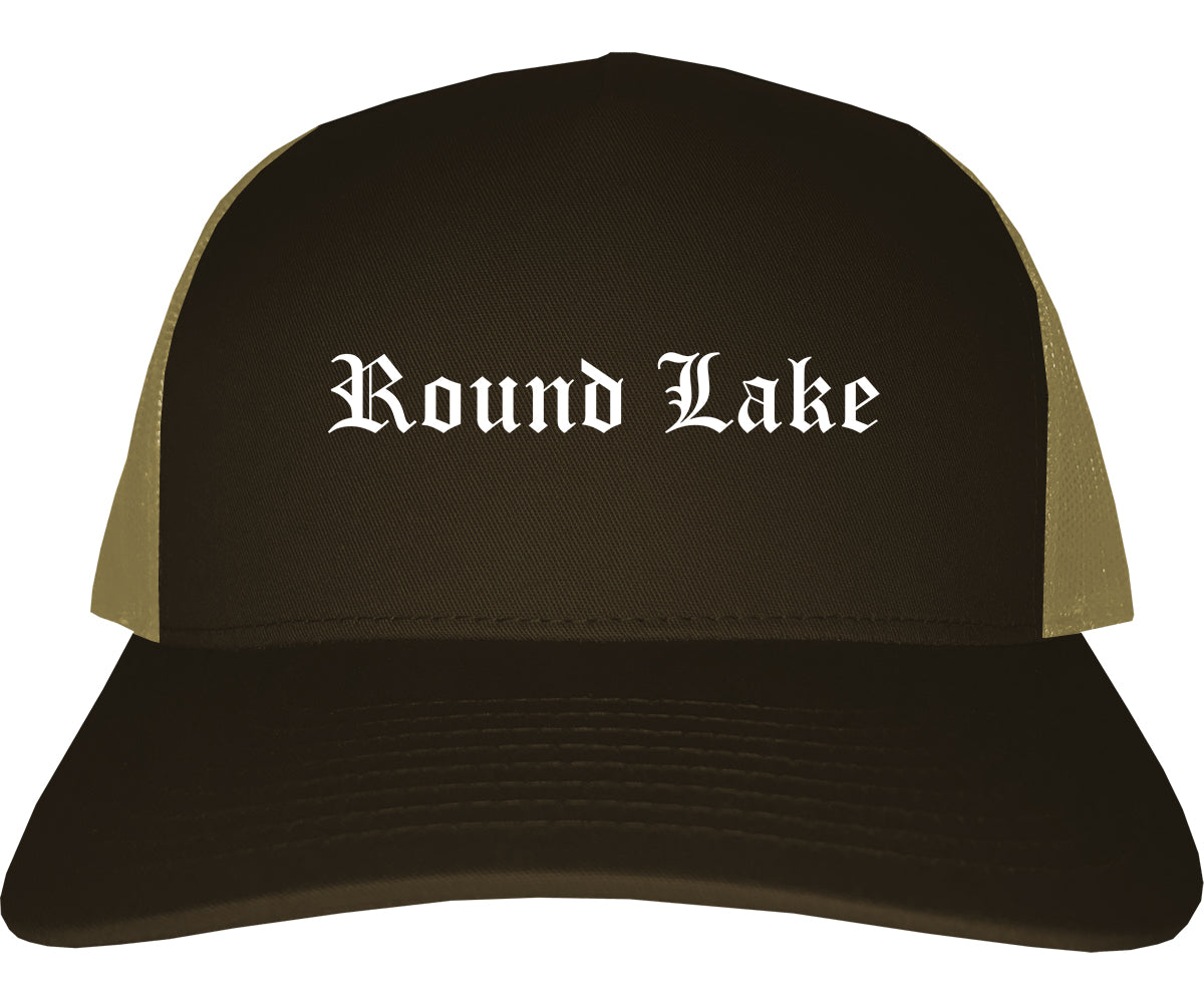 Round Lake Illinois IL Old English Mens Trucker Hat Cap Brown