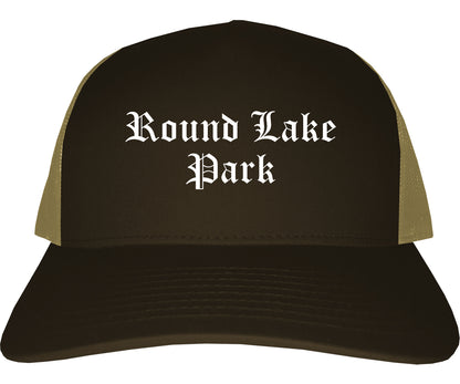 Round Lake Park Illinois IL Old English Mens Trucker Hat Cap Brown