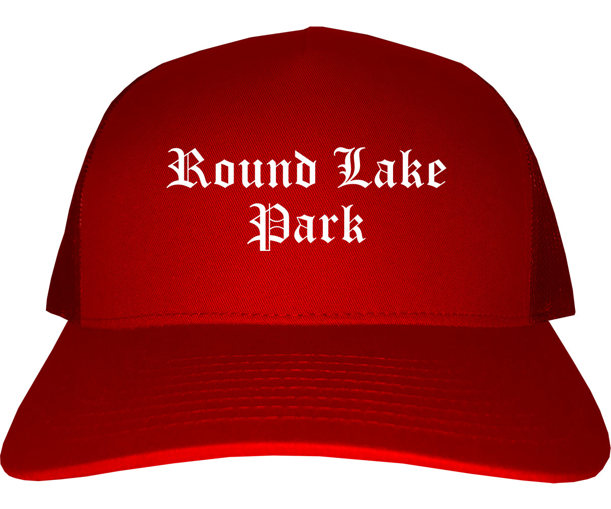 Round Lake Park Illinois IL Old English Mens Trucker Hat Cap Red