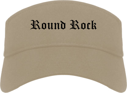 Round Rock Texas TX Old English Mens Visor Cap Hat Khaki