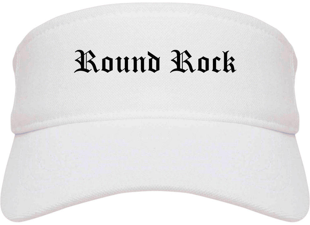 Round Rock Texas TX Old English Mens Visor Cap Hat White