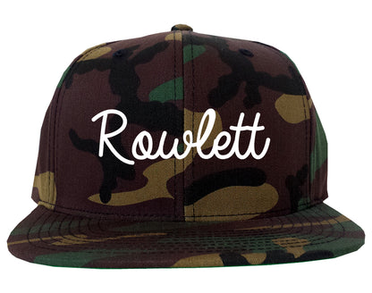 Rowlett Texas TX Script Mens Snapback Hat Army Camo
