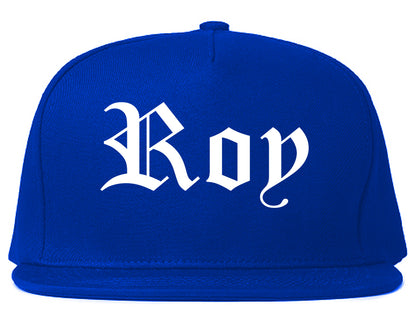 Roy Utah UT Old English Mens Snapback Hat Royal Blue