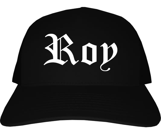 Roy Utah UT Old English Mens Trucker Hat Cap Black