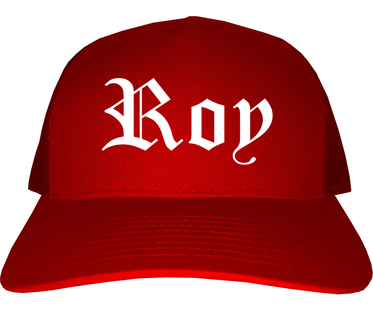Roy Utah UT Old English Mens Trucker Hat Cap Red