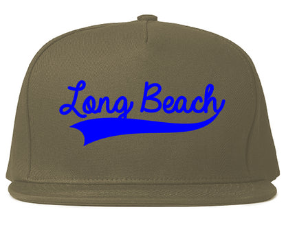 Royal Blue Long Beach Varsity Logo Mens Snapback Hat Grey
