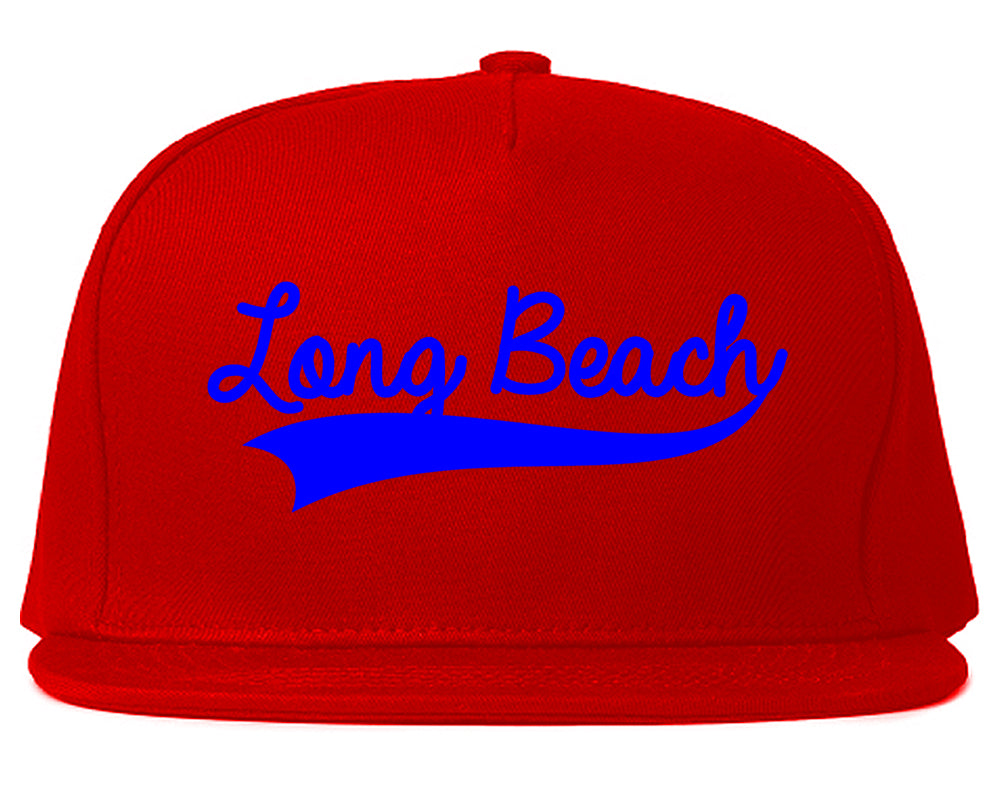 Royal Blue Long Beach Varsity Logo Mens Snapback Hat Red