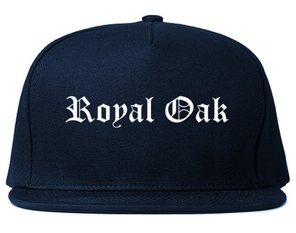 Royal Oak Michigan MI Old English Mens Snapback Hat Navy Blue
