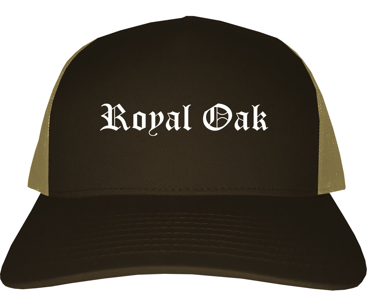 Royal Oak Michigan MI Old English Mens Trucker Hat Cap Brown