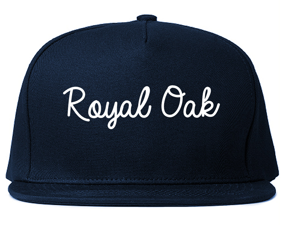 Royal Oak Michigan MI Script Mens Snapback Hat Navy Blue