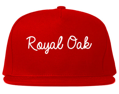 Royal Oak Michigan MI Script Mens Snapback Hat Red