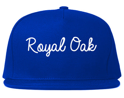 Royal Oak Michigan MI Script Mens Snapback Hat Royal Blue