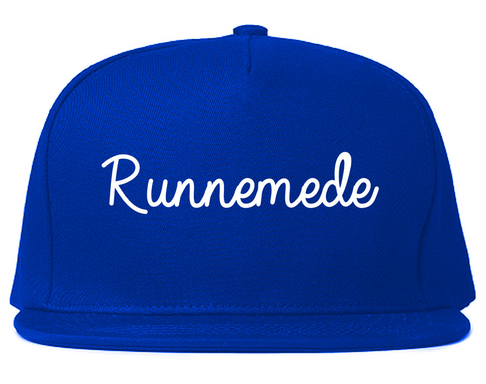 Runnemede New Jersey NJ Script Mens Snapback Hat Royal Blue
