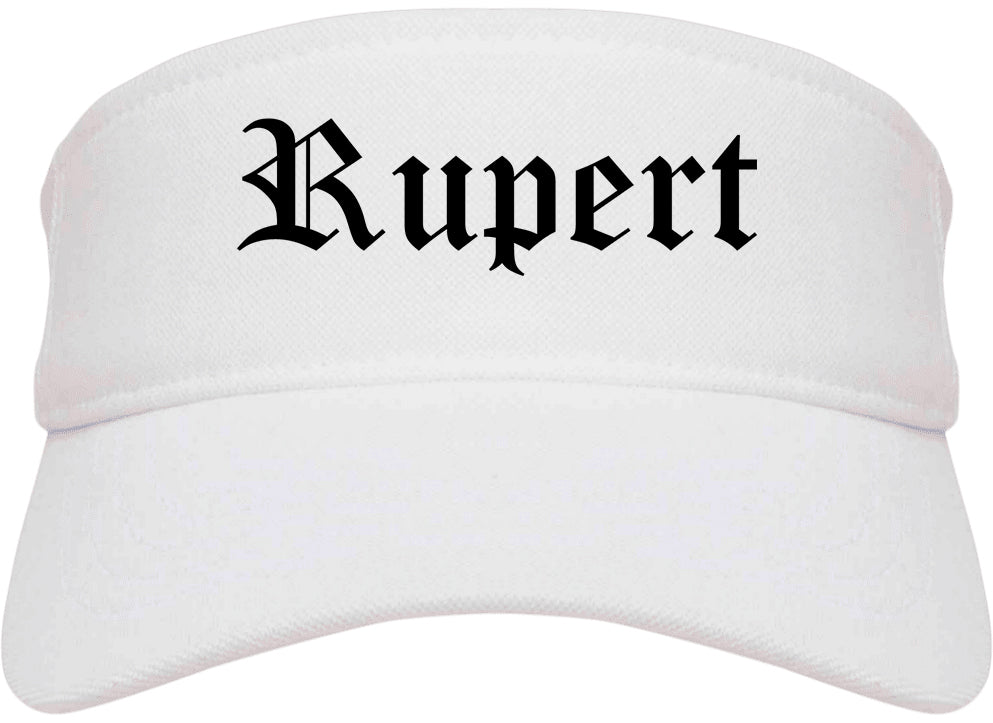 Rupert Idaho ID Old English Mens Visor Cap Hat White