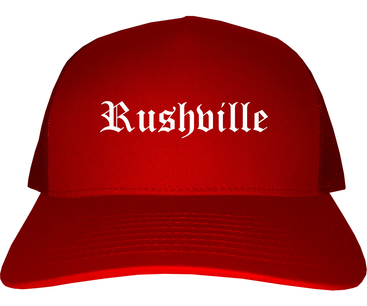 Rushville Indiana IN Old English Mens Trucker Hat Cap Red