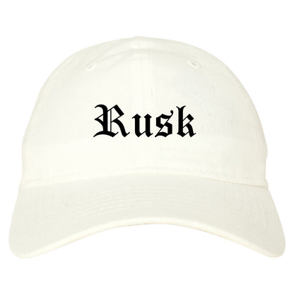 Rusk Texas TX Old English Mens Dad Hat Baseball Cap White
