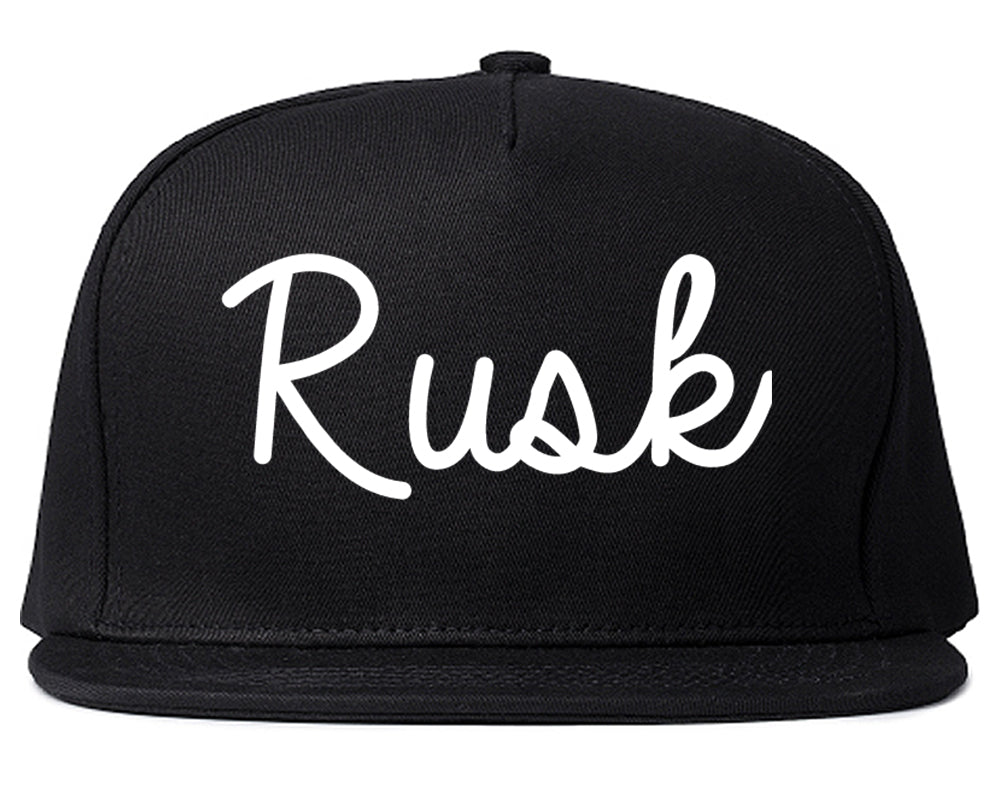 Rusk Texas TX Script Mens Snapback Hat Black