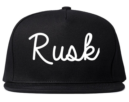 Rusk Texas TX Script Mens Snapback Hat Black