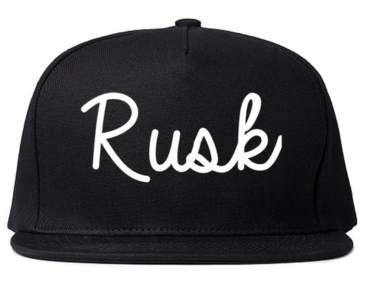 Rusk Texas TX Script Mens Snapback Hat Black