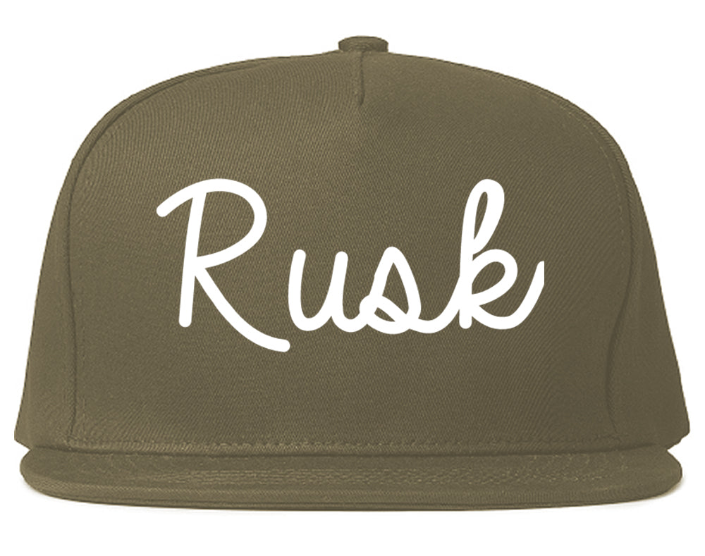 Rusk Texas TX Script Mens Snapback Hat Grey