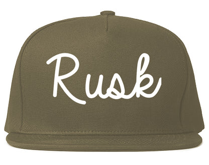 Rusk Texas TX Script Mens Snapback Hat Grey