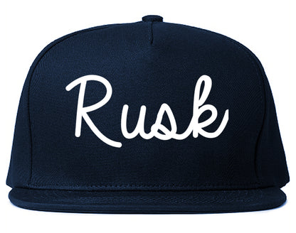 Rusk Texas TX Script Mens Snapback Hat Navy Blue