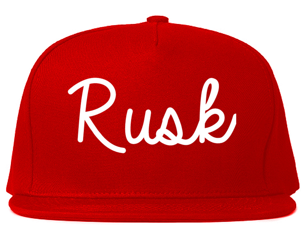 Rusk Texas TX Script Mens Snapback Hat Red
