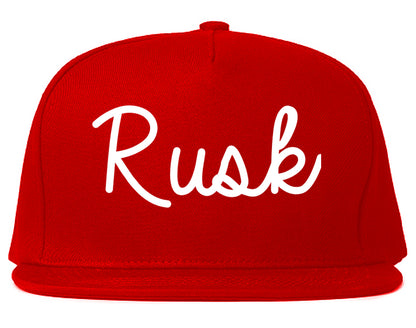 Rusk Texas TX Script Mens Snapback Hat Red