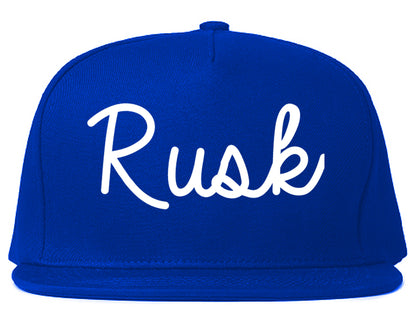 Rusk Texas TX Script Mens Snapback Hat Royal Blue