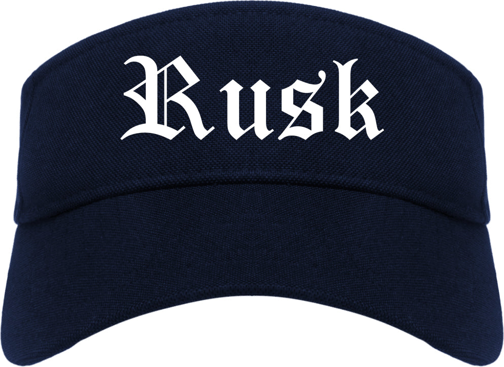 Rusk Texas TX Old English Mens Visor Cap Hat Navy Blue