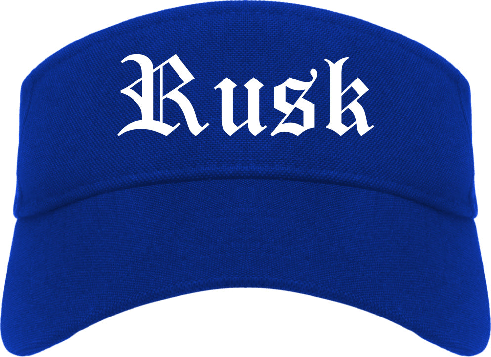 Rusk Texas TX Old English Mens Visor Cap Hat Royal Blue