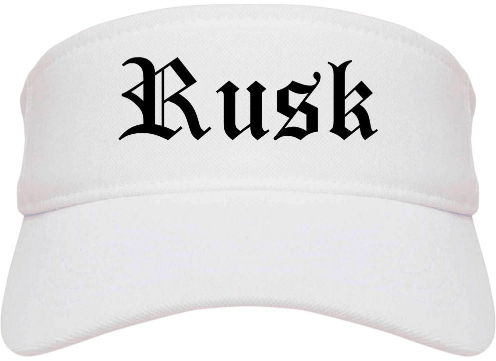 Rusk Texas TX Old English Mens Visor Cap Hat White