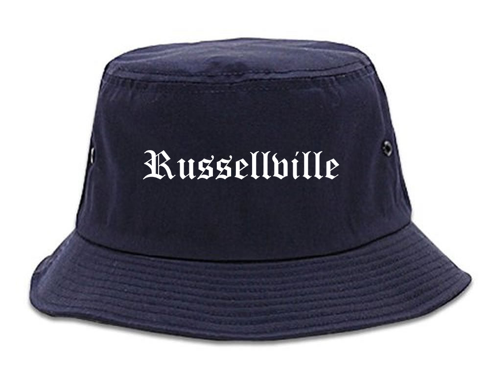 Russellville Arkansas AR Old English Mens Bucket Hat Navy Blue