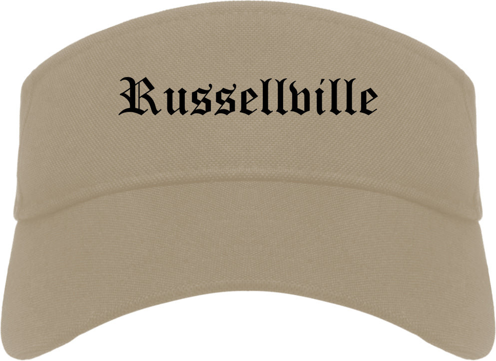 Russellville Arkansas AR Old English Mens Visor Cap Hat Khaki