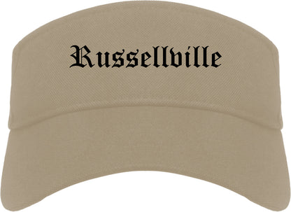 Russellville Arkansas AR Old English Mens Visor Cap Hat Khaki