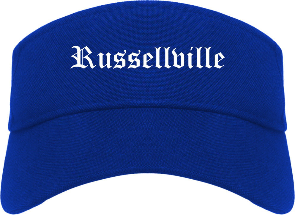 Russellville Arkansas AR Old English Mens Visor Cap Hat Royal Blue